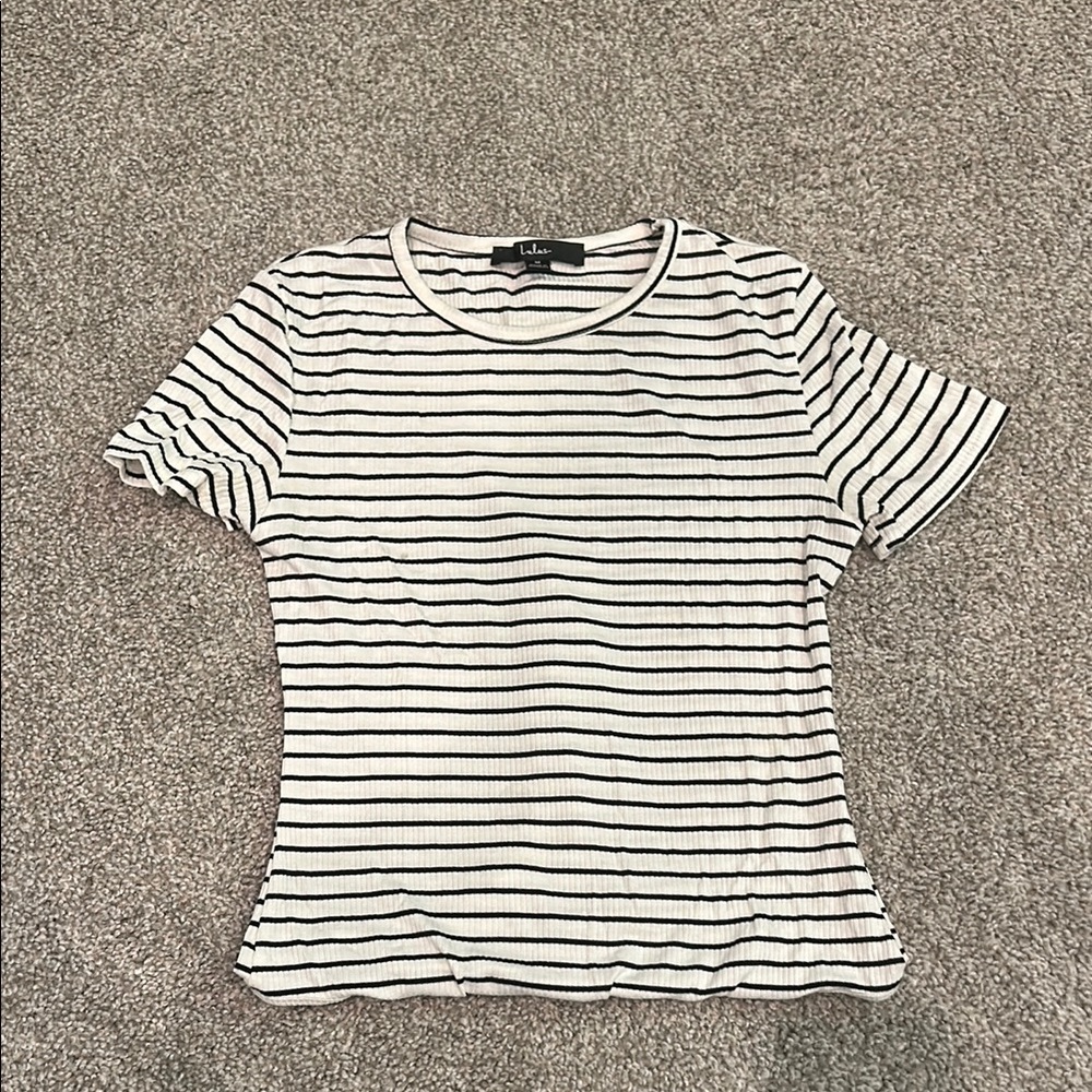 Lulu's Black and White Fitted Short Sleeve Bodysuit